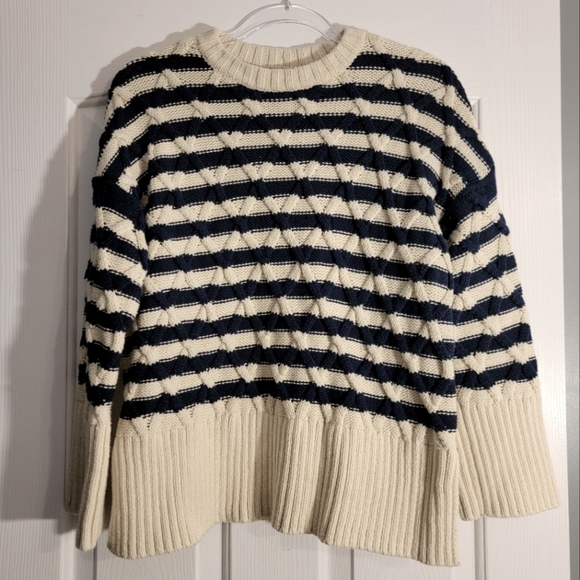 Madewell oversized cream and blue striped cable sweater - Picture 2 of 6